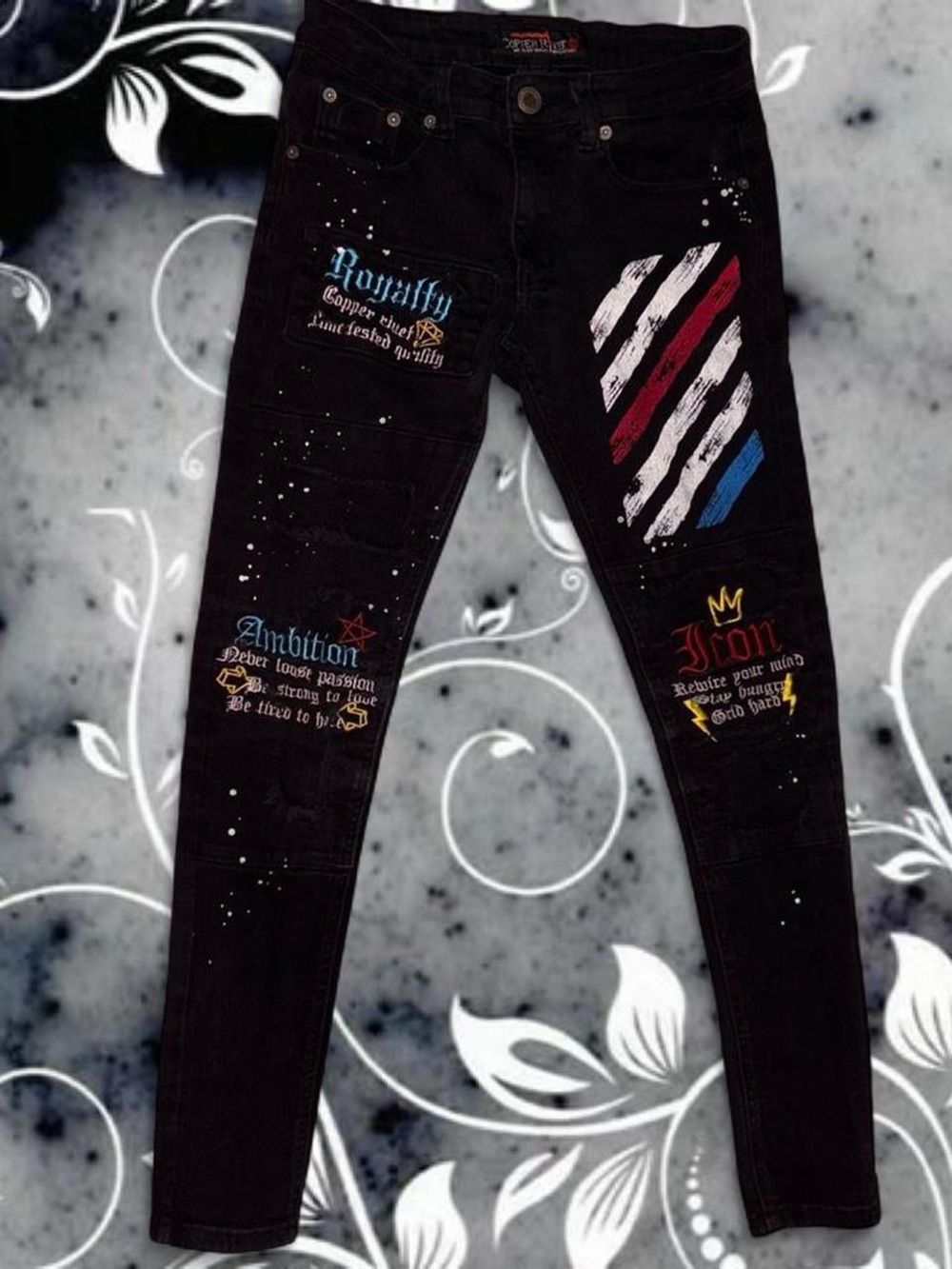 y2k swag style super skinny jeans - copper rivet, 98% cotton, sz 30/32